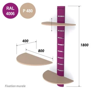 Meilleure affaire 🔥 Colonne Murale + 3 Tablettes 800 Mm – Violet + Beige ✔️ 6