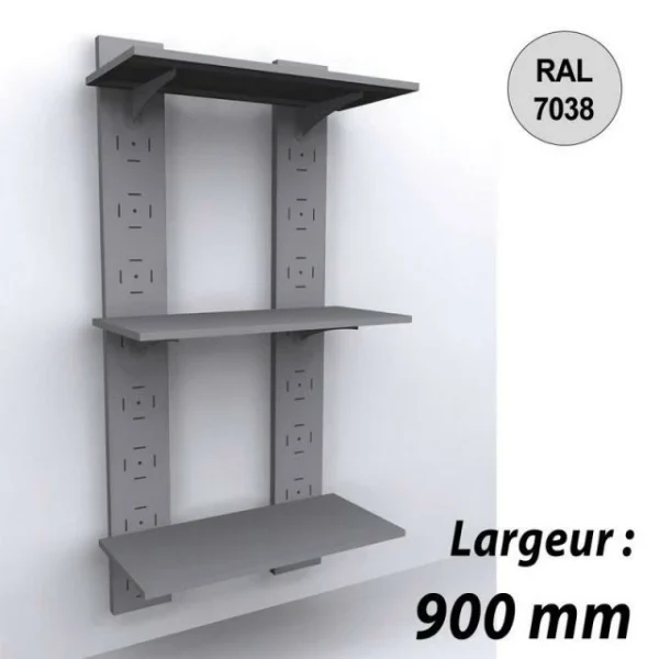 Nouveau 🎁 Etagére Murale Vélo 1800 Mm -kit 3 Tablettes – 900 Mm – Gris – Par 4 🤩 1