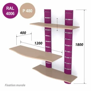 Bon marché 🌟 Kit 2 Colonnes Murales + 3 Tablettes 1200 Mm – Violet + Beige 🔥 6