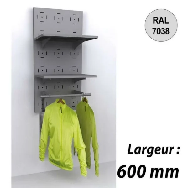 Le moins cher 🥰 Panneau Mural Vélo 1200 Mm – Kit 2 Tablettes + Penderie – 600 Mm – Gris – Par 2 ⌛ 1