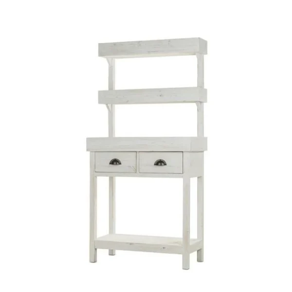 Promo 🧨 Présentoir Fleuriste 2 Tiroirs Blanc Bois Massif 79x30x160 TRADIS ⭐ 3