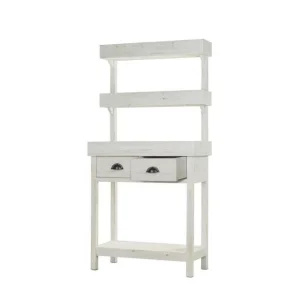 Promo 🧨 Présentoir Fleuriste 2 Tiroirs Blanc Bois Massif 79x30x160 TRADIS ⭐ 10