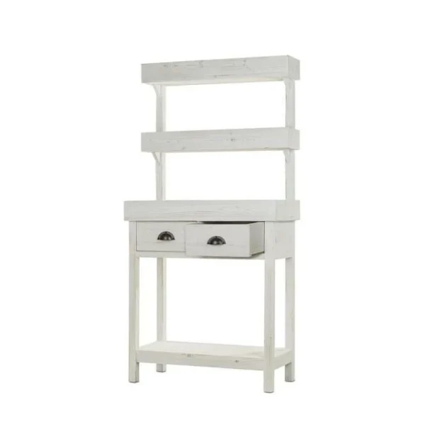 Promo 🧨 Présentoir Fleuriste 2 Tiroirs Blanc Bois Massif 79x30x160 TRADIS ⭐ 4