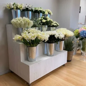 Meilleure affaire 🤩 Présentoir Fleuriste 3 étages Blanc Bois Massif 130x79x110 TRADIS 😀 10